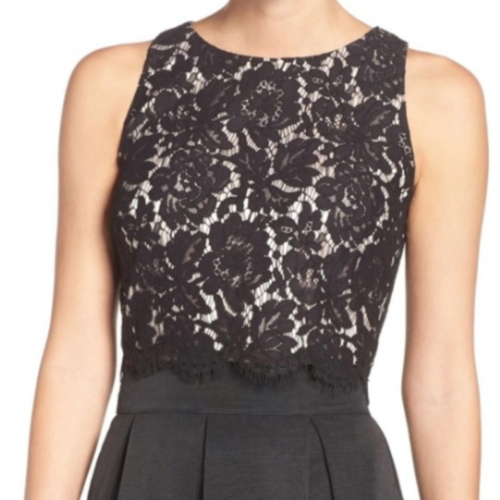 Eliza J Black/Nude Lace Formal Top Size 8